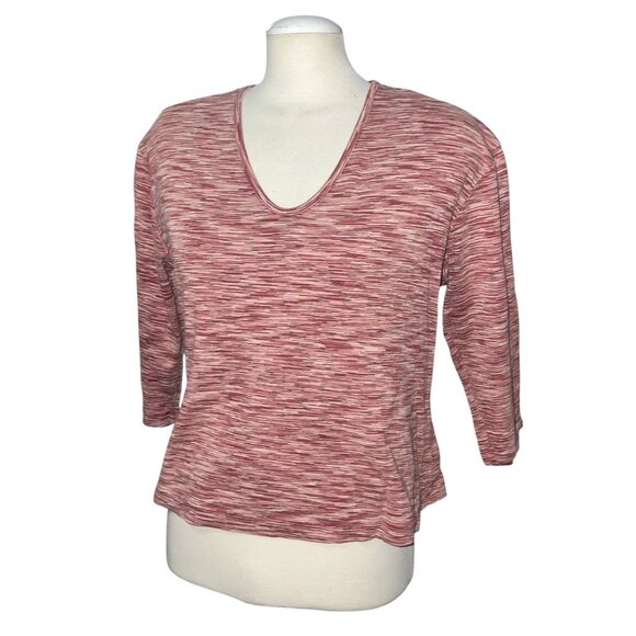 New York & Company Womens Pink Striped V-Neck Top 3/4 Sleeve Relaxed Fit XL 100% - Picture 4 of 7